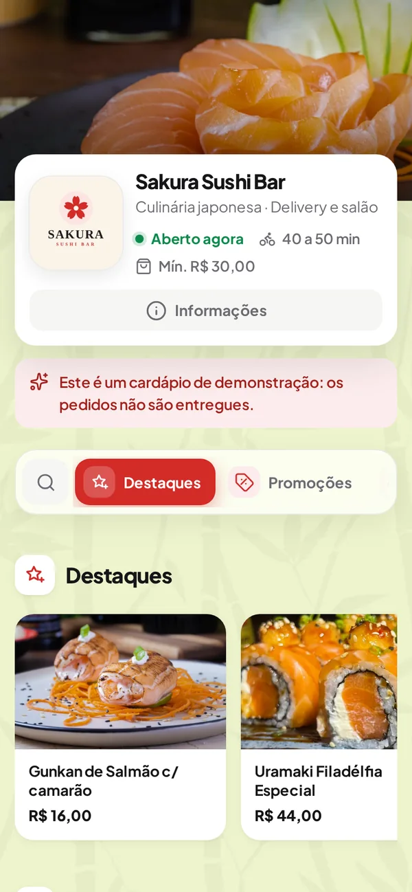 Exemplo de cardápio