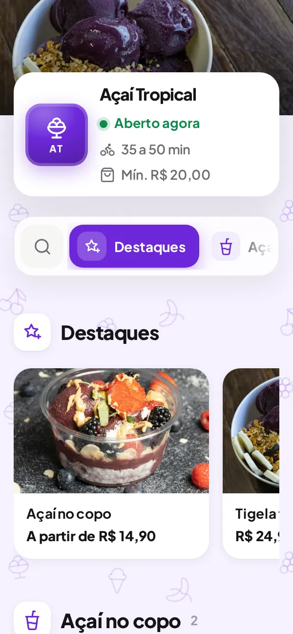 Exemplo de cardápio