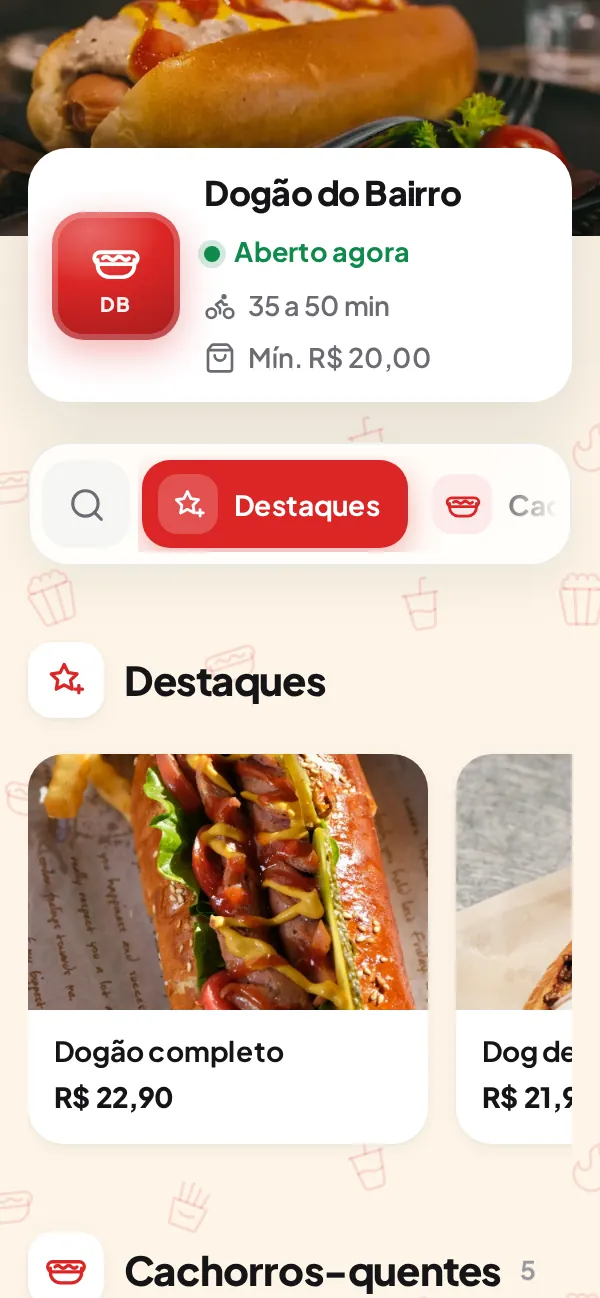 Exemplo de cardápio