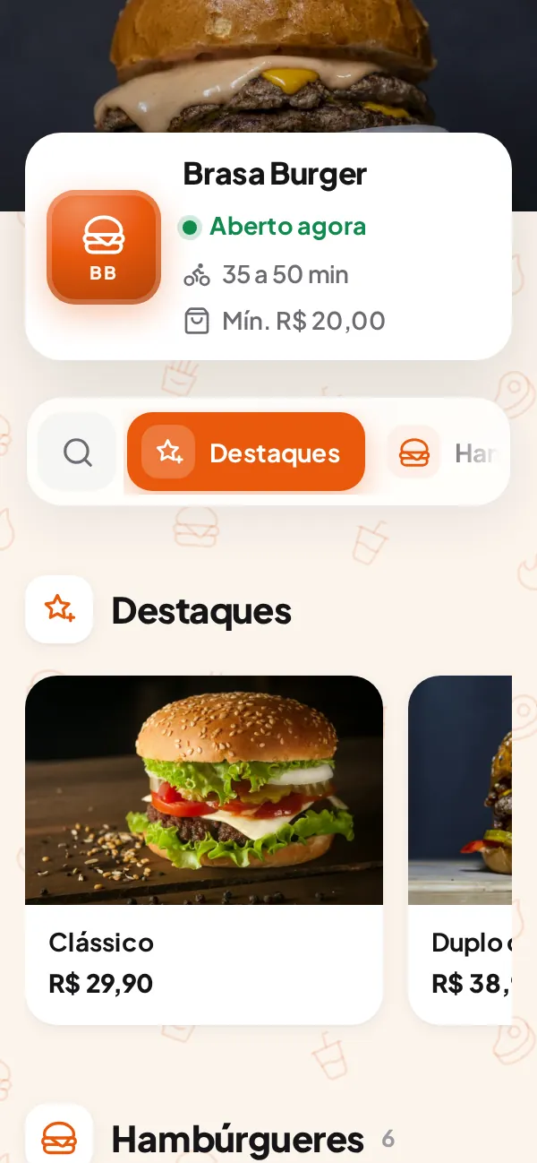 Exemplo de cardápio