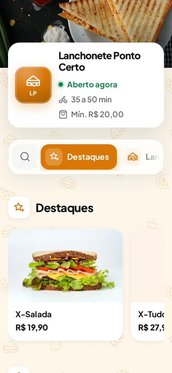 Exemplo de cardápio