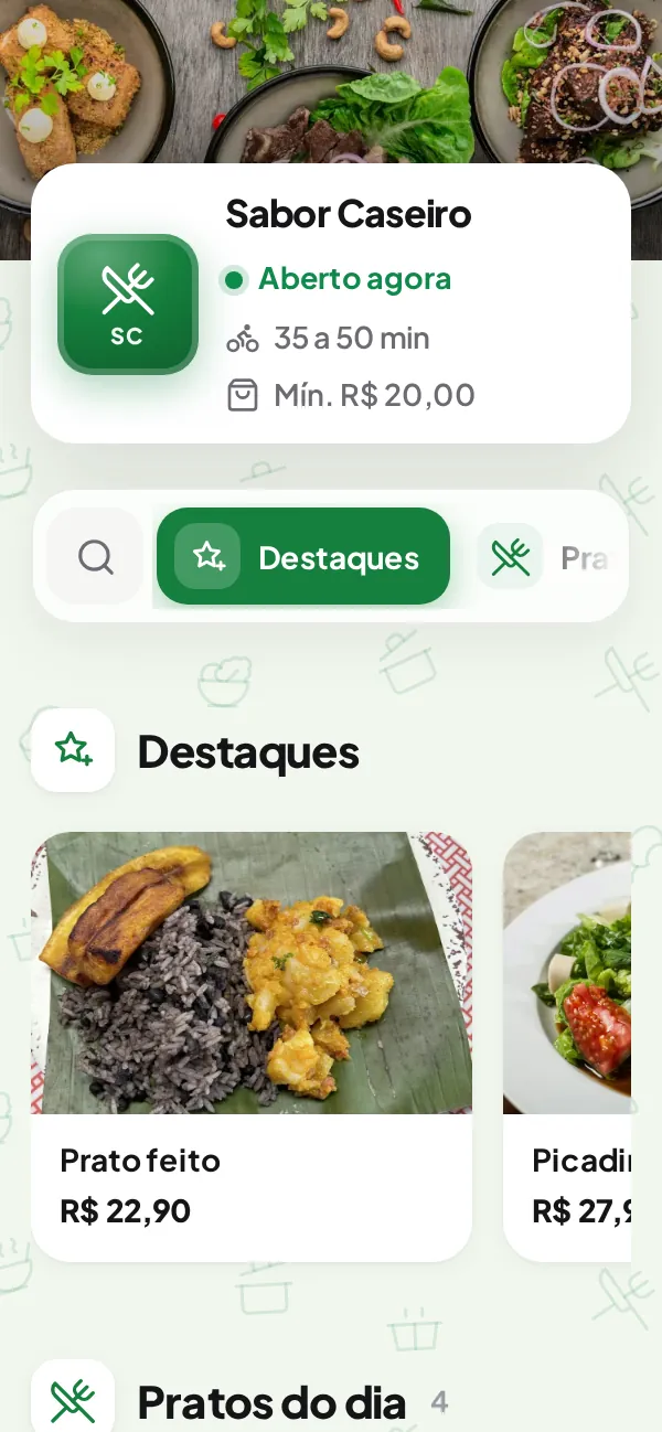 Exemplo de cardápio