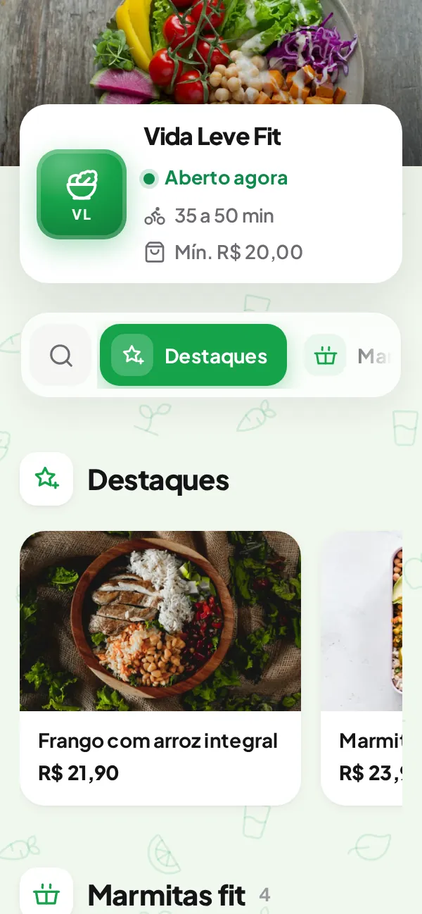 Exemplo de cardápio